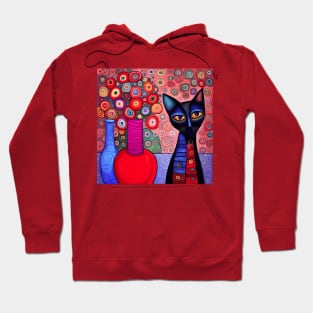 Black Cat in Flower Vase Still Life Painting Hoodie